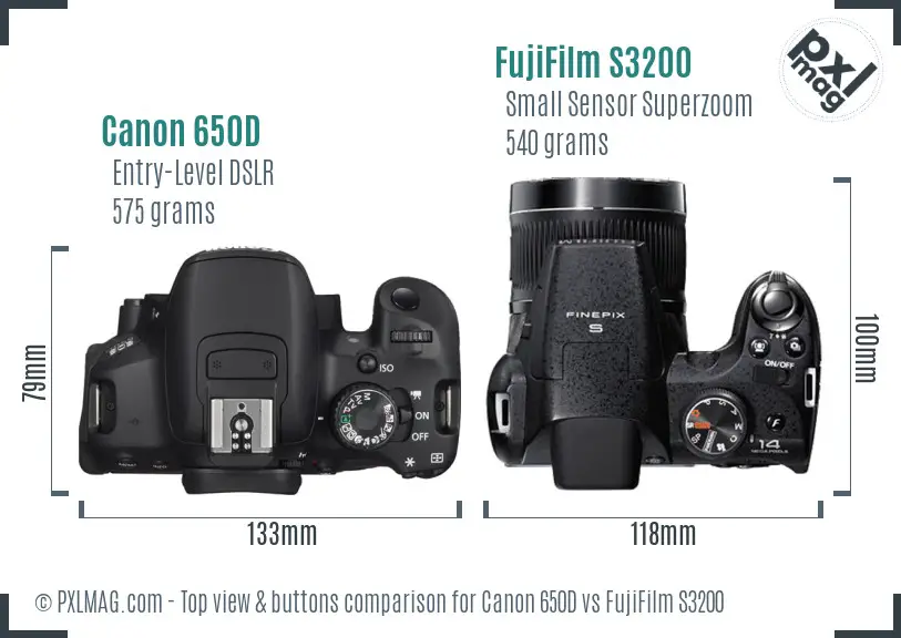 Canon 650D vs FujiFilm S3200 top view buttons comparison