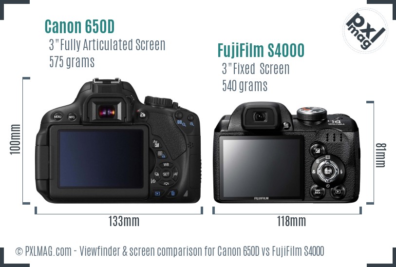 Canon 650D vs FujiFilm S4000 Screen and Viewfinder comparison