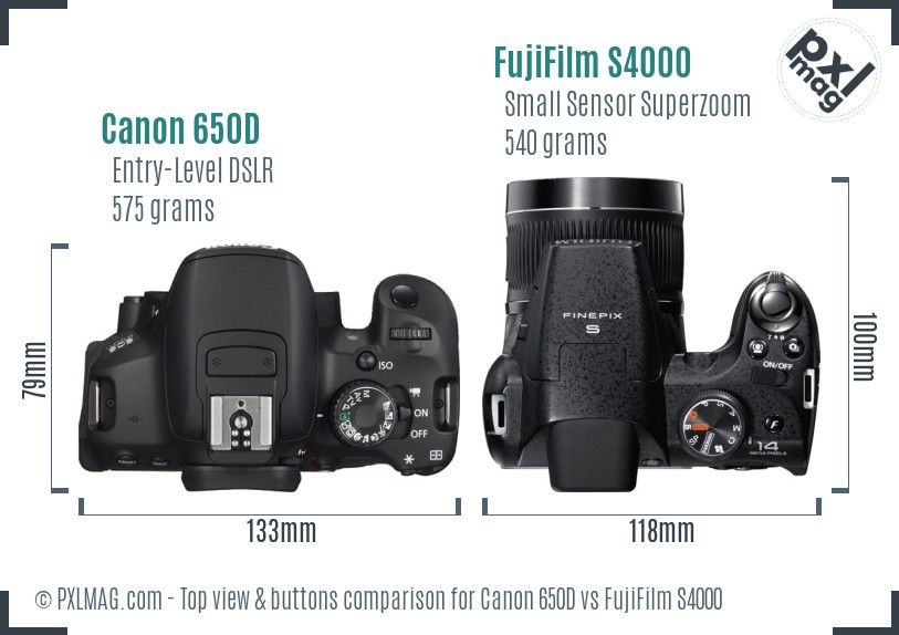 Canon 650D vs FujiFilm S4000 top view buttons comparison