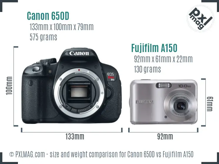 Canon 650D vs Fujifilm A150 size comparison Canon 650D vs Fujifilm A150 size comparison