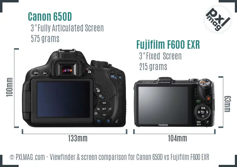 Canon 650D vs Fujifilm F600 EXR Screen and Viewfinder comparison