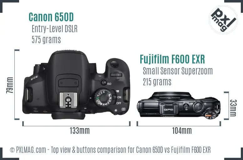 Canon 650D vs Fujifilm F600 EXR top view buttons comparison