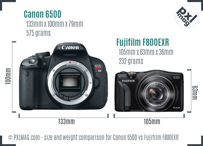 Canon 650D vs Fujifilm F800EXR size comparison Canon 650D vs Fujifilm F800EXR size comparison