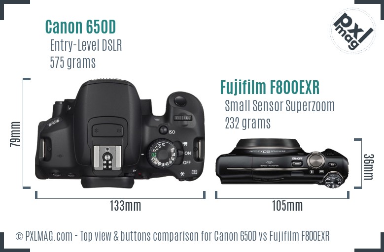 Canon 650D vs Fujifilm F800EXR top view buttons comparison
