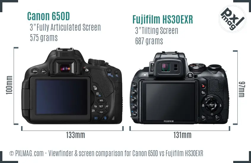 Canon 650D vs Fujifilm HS30EXR Screen and Viewfinder comparison Canon 650D vs Fujifilm HS30EXR Screen and Viewfinder comparison