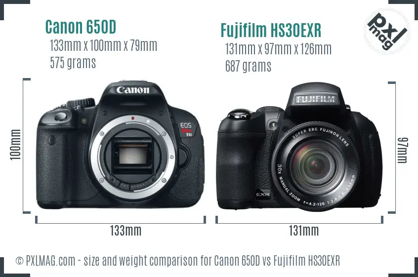 Canon 650D vs Fujifilm HS30EXR size comparison Canon 650D vs Fujifilm HS30EXR size comparison