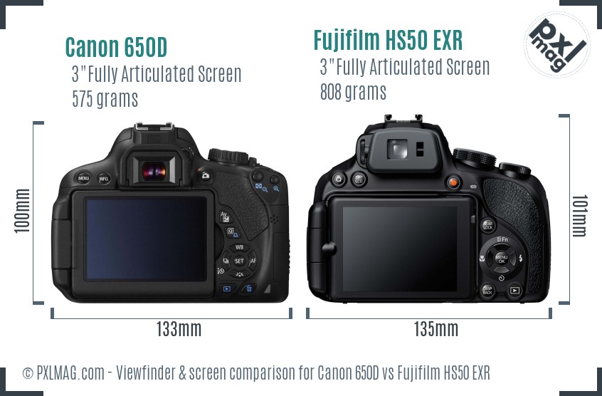 Canon 650D vs Fujifilm HS50 EXR Screen and Viewfinder comparison