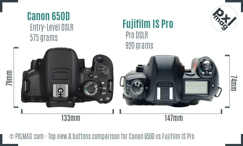 Canon 650D vs Fujifilm IS Pro top view buttons comparison Canon 650D vs Fujifilm IS Pro top view buttons comparison