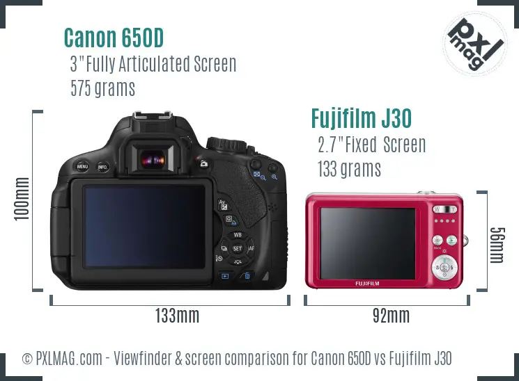 Canon 650D vs Fujifilm J30 Screen and Viewfinder comparison Canon 650D vs Fujifilm J30 Screen and Viewfinder comparison