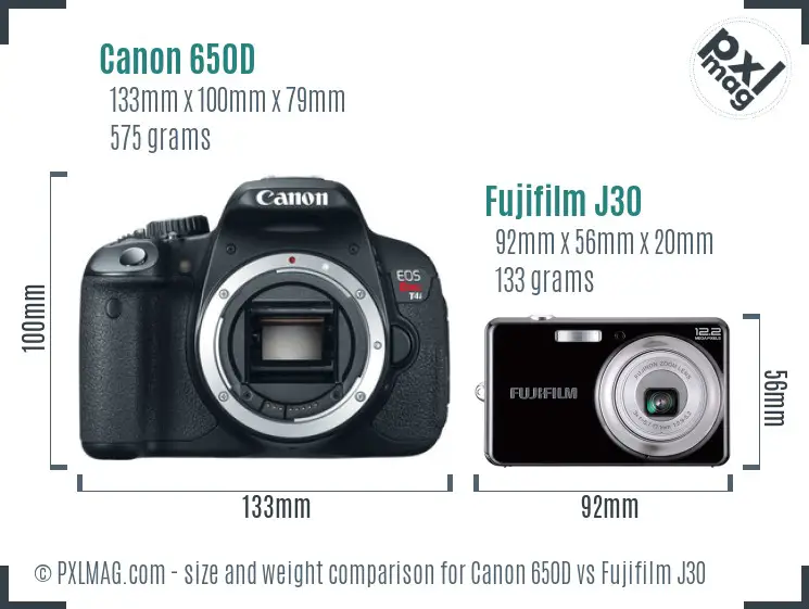 Canon 650D vs Fujifilm J30 size comparison Canon 650D vs Fujifilm J30 size comparison