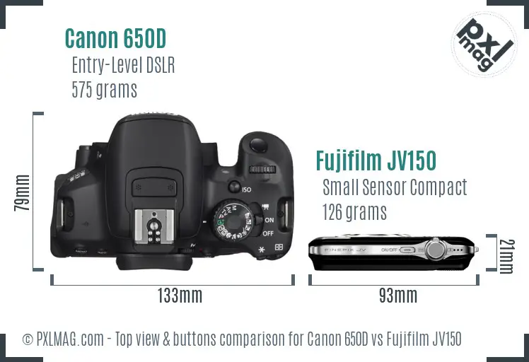Canon 650D vs Fujifilm JV150 top view buttons comparison