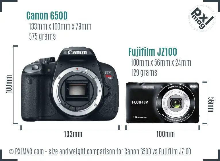 Canon 650D vs Fujifilm JZ100 size comparison