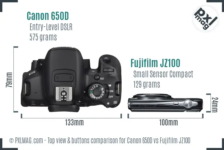 Canon 650D vs Fujifilm JZ100 top view buttons comparison