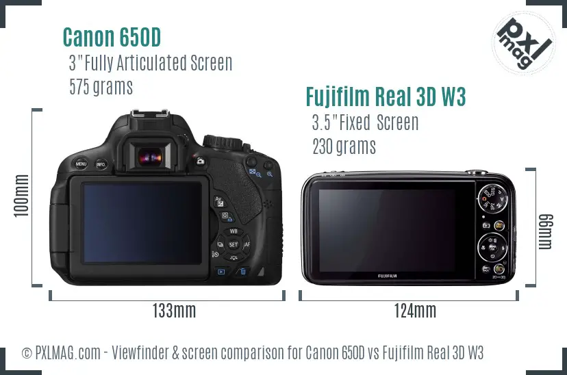 Canon 650D vs Fujifilm Real 3D W3 Screen and Viewfinder comparison