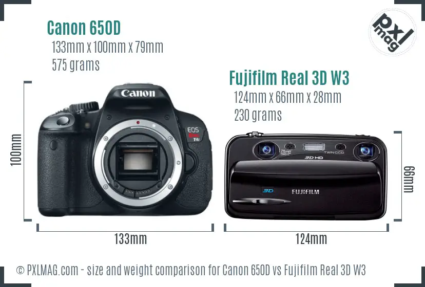 Canon 650D vs Fujifilm Real 3D W3 size comparison