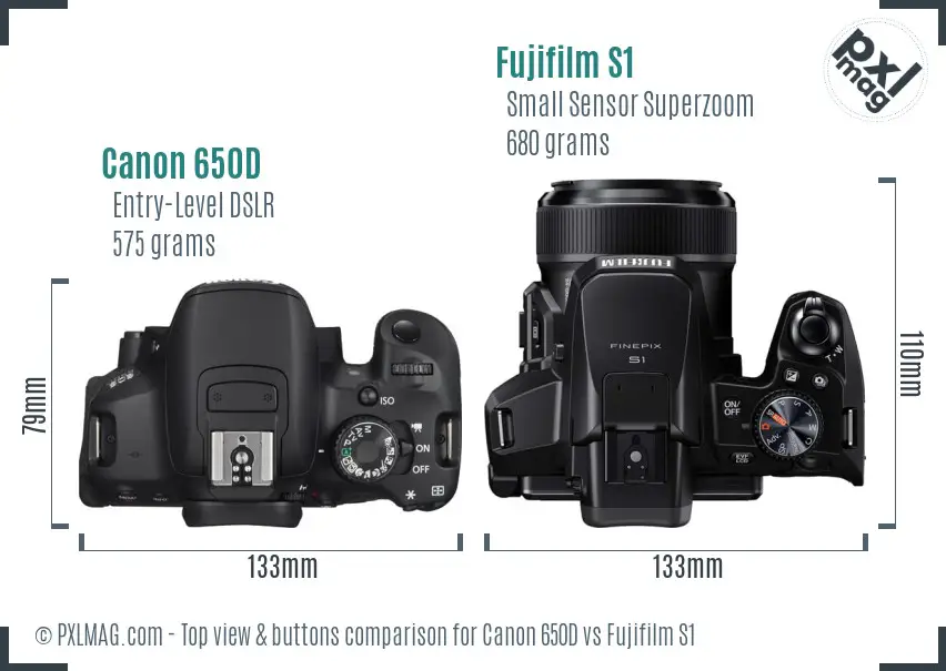 Canon 650D vs Fujifilm S1 top view buttons comparison Canon 650D vs Fujifilm S1 top view buttons comparison