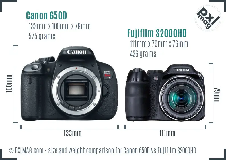 Canon 650D vs Fujifilm S2000HD size comparison