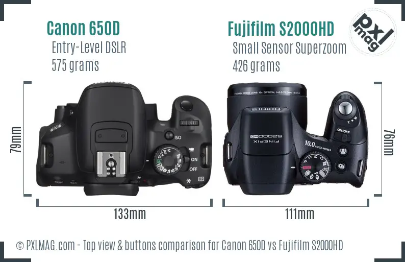 Canon 650D vs Fujifilm S2000HD top view buttons comparison