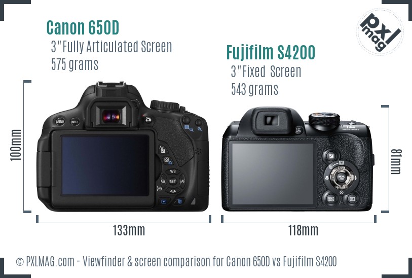 Canon 650D vs Fujifilm S4200 Screen and Viewfinder comparison
