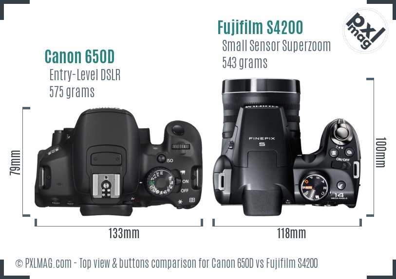 Canon 650D vs Fujifilm S4200 top view buttons comparison