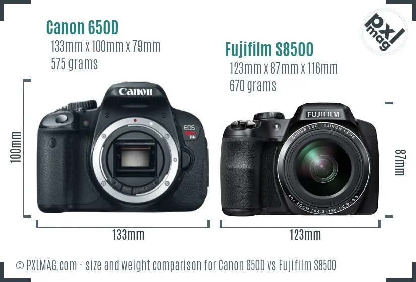 Canon 650D vs Fujifilm S8500 size comparison Canon 650D vs Fujifilm S8500 size comparison