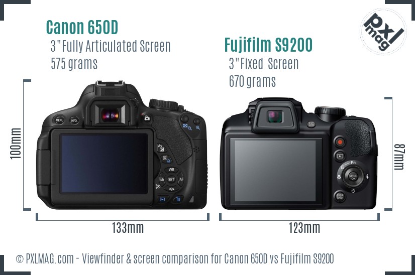 Canon 650D vs Fujifilm S9200 Screen and Viewfinder comparison
