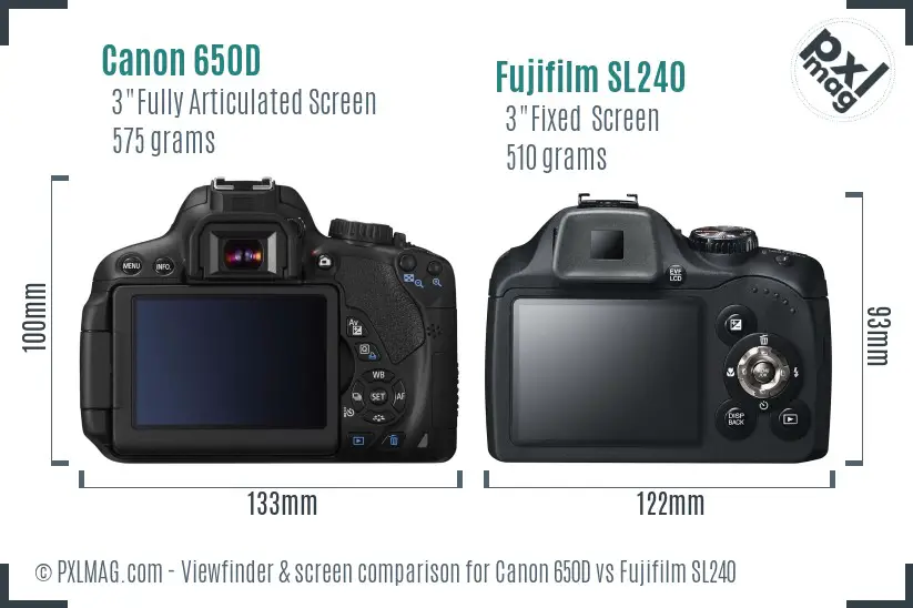 Canon 650D vs Fujifilm SL240 Screen and Viewfinder comparison Canon 650D vs Fujifilm SL240 Screen and Viewfinder comparison