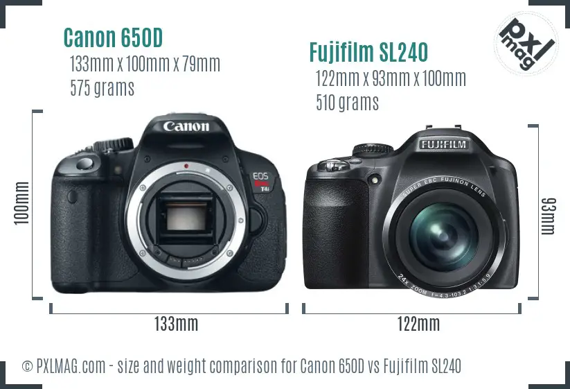 Canon 650D vs Fujifilm SL240 size comparison Canon 650D vs Fujifilm SL240 size comparison