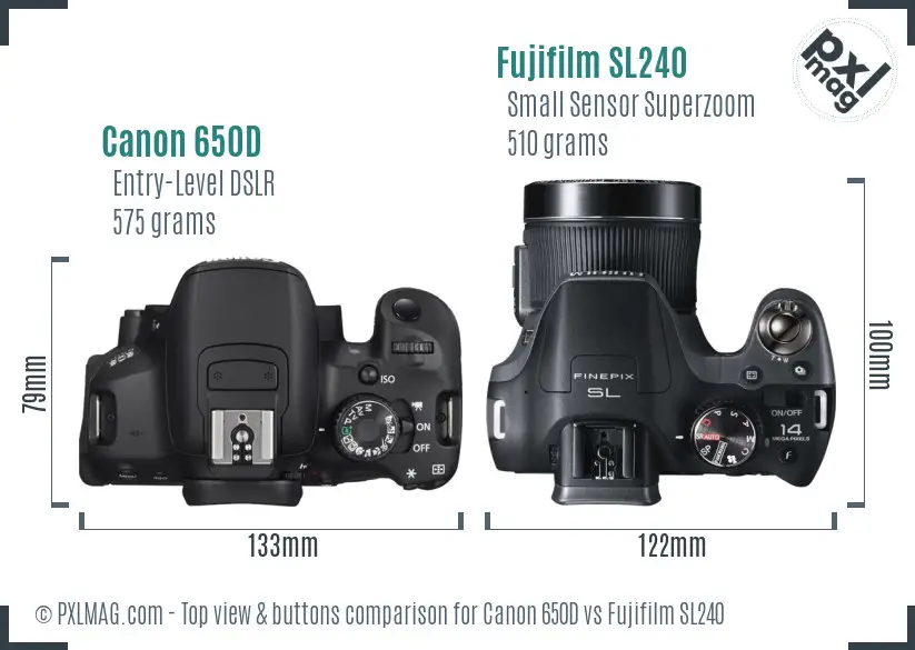 Canon 650D vs Fujifilm SL240 top view buttons comparison Canon 650D vs Fujifilm SL240 top view buttons comparison
