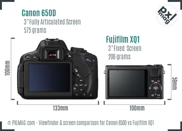 Canon 650D vs Fujifilm XQ1 Screen and Viewfinder comparison
