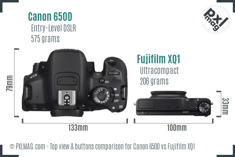 Canon 650D vs Fujifilm XQ1 top view buttons comparison
