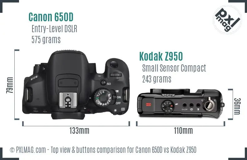 Canon 650D vs Kodak Z950 top view buttons comparison
