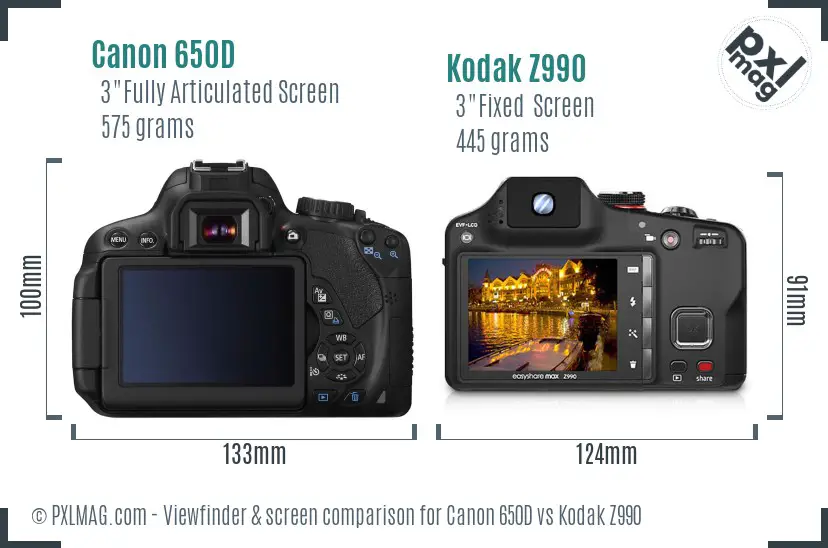 Canon 650D vs Kodak Z990 Screen and Viewfinder comparison