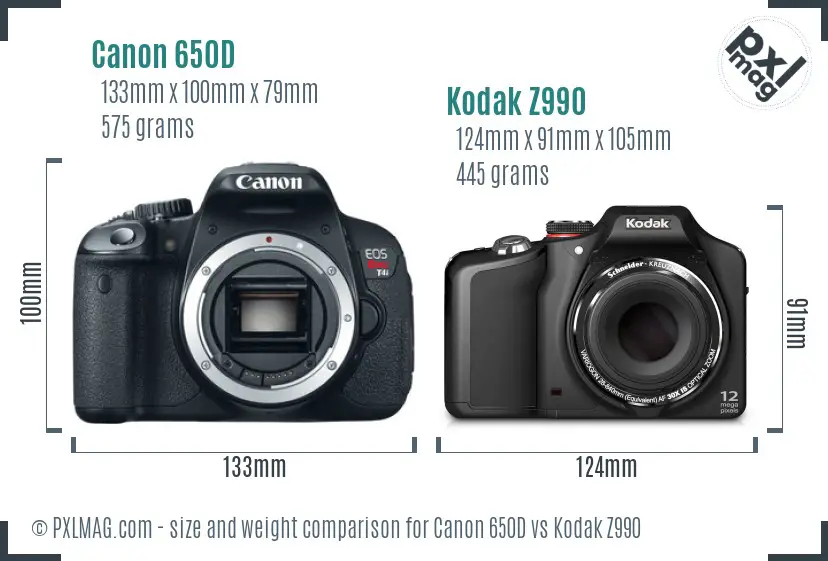 Canon 650D vs Kodak Z990 size comparison