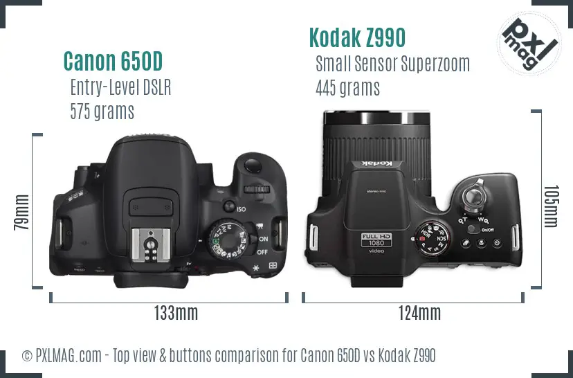 Canon 650D vs Kodak Z990 top view buttons comparison