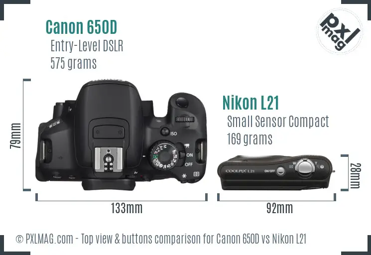 Canon 650D vs Nikon L21 top view buttons comparison