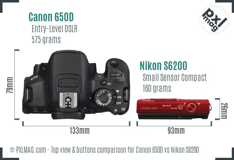 Canon 650D vs Nikon S6200 top view buttons comparison