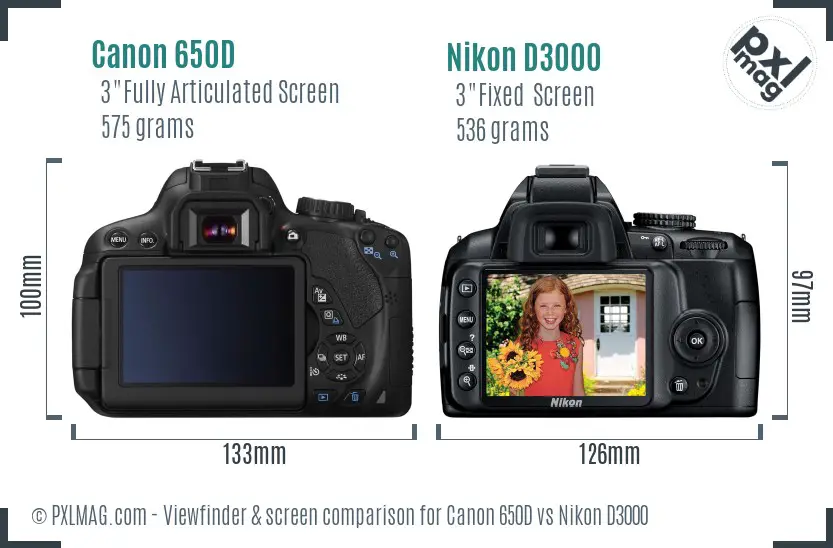 Canon 650D vs Nikon D3000 Screen and Viewfinder comparison