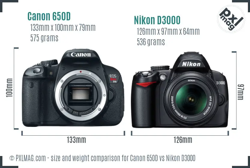 Canon 650D vs Nikon D3000 size comparison