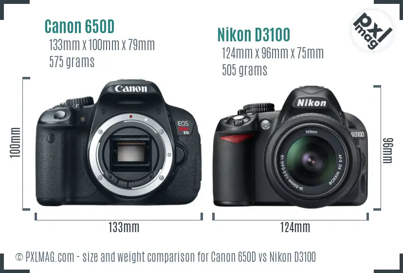 Canon 650D vs Nikon D3100 size comparison