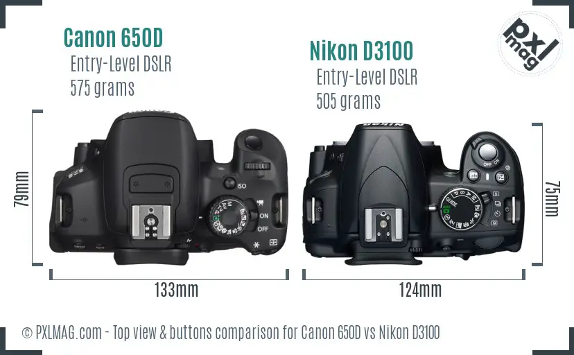 Canon 650D vs Nikon D3100 top view buttons comparison