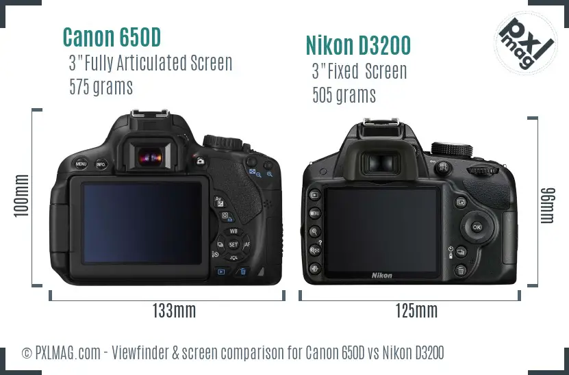 Canon 650D vs Nikon D3200 Screen and Viewfinder comparison