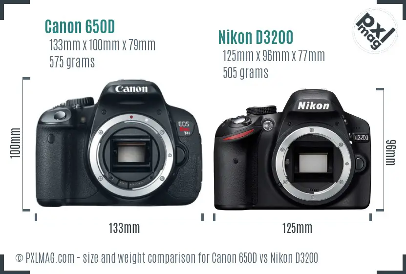 Canon 650D vs Nikon D3200 size comparison