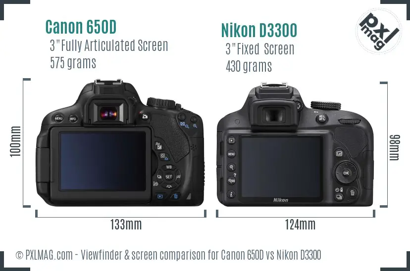 Canon 650D vs Nikon D3300 Screen and Viewfinder comparison