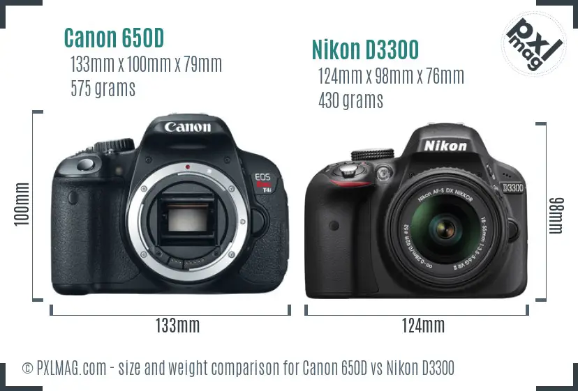 Canon 650D vs Nikon D3300 size comparison
