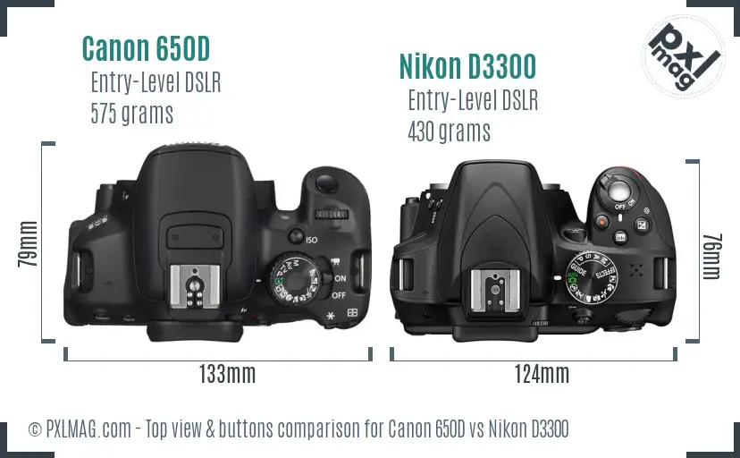 Canon 650D vs Nikon D3300 top view buttons comparison
