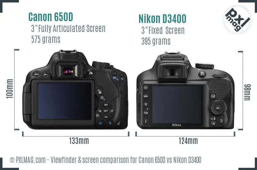 Canon 650D vs Nikon D3400 Screen and Viewfinder comparison