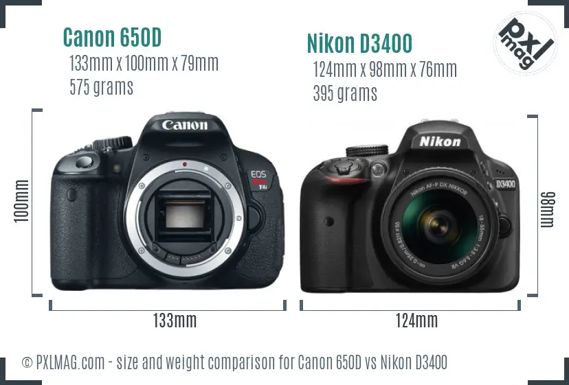 Canon 650D vs Nikon D3400 size comparison