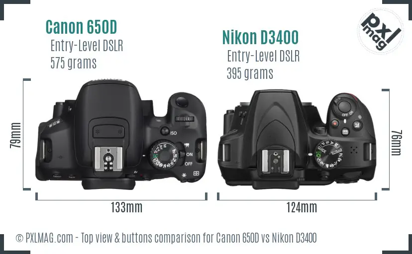 Canon 650D vs Nikon D3400 top view buttons comparison