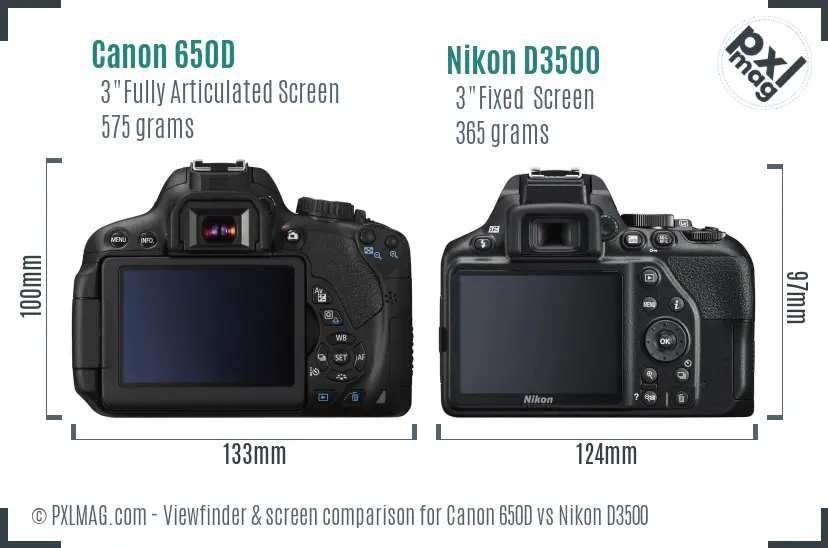 Canon 650D vs Nikon D3500 Screen and Viewfinder comparison